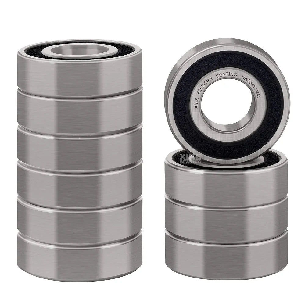 XiKe  6202-2RS Double Sealed Deep Groove Ball Bearings, 15x35x11mm, Pre-Lubricated for High RPM, Chrome Steel P6, ABEC 3